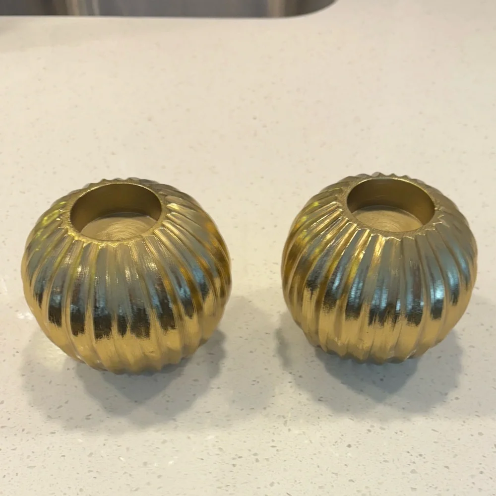 🔸NWT🔸Set of 2 CB2 Slice Gold Tea Light Holders